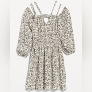 Waist defined floral cold shoulder cutout smocked mini dress